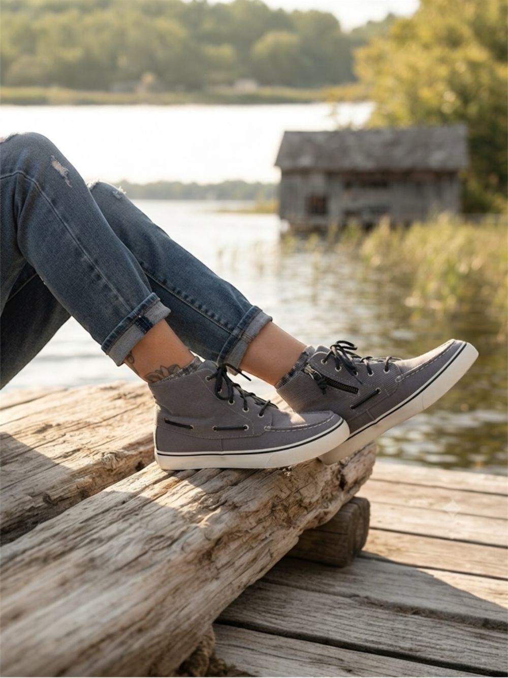 Sperry Gray Topsider High Top Corduroy Boat Shoes Sneakers Ankle Boots Size 7